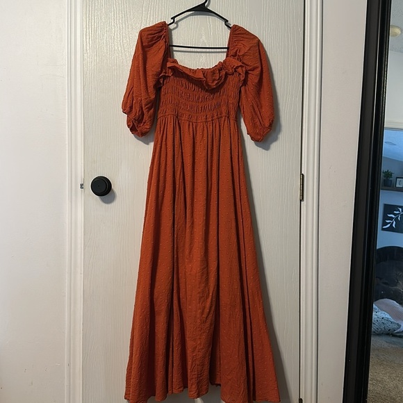 Rust Orange Smocked Midi Dress - Picture 7 of 7